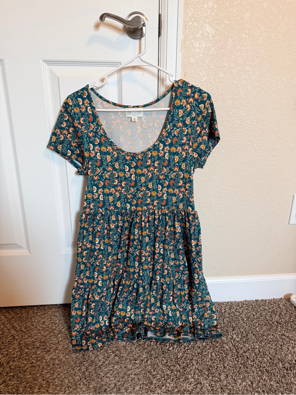 Jun & Ivy Teal Floral Babydoll Mini Dress Size M